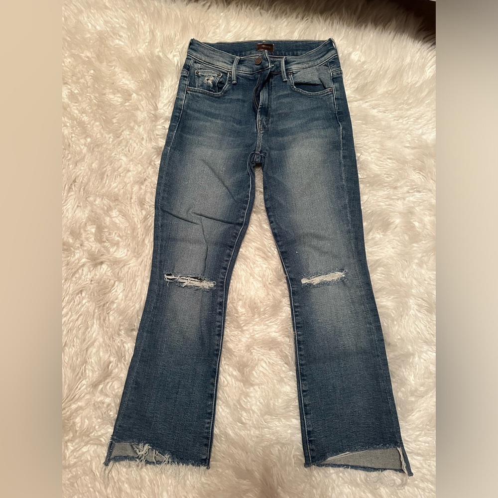 Mother low-rise boot cut ripped jeans, size 24.